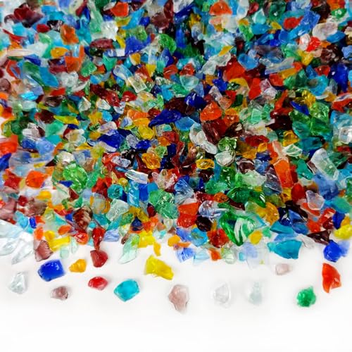 1.3 LB Crushed Glass Broken Glass Pieces for Resin Art,Crafts,Mixed Color | Crush Terrarium Rocks Stones,Fire Pit,Succulents,Vase Fillers,Candle Holder Filler - color: Mixed