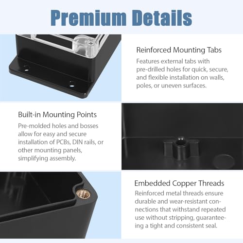 Junction Box with Clear Cover IP65 Waterproof ABS Plastic Universal Project Box with Fixed Ear, Black 3.9"x 2.6"x 1.9"(100x68x50mm)(Pack of 2) - color: 2 packs, size: 3.9"x 2.6"x 1.9"