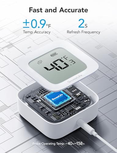 GoveeLife WiFi Refrigerator Thermometer 1-Pack with Gateway & LCD Display | Freezer alarm fridge monitor with app alerts & anti-false, 197ft range, 2-yr data export. For freezer/fish tank/hot tub - style: BT Gateway+1 Sensor