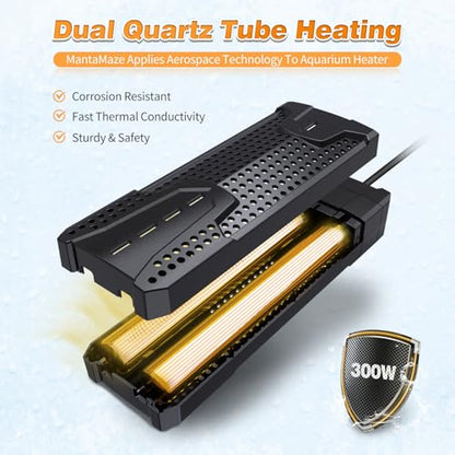 Submersible Aquarium Heater,300W/500W/800W/1000W Fish Tank Heater | 20-300 Gal Aquarium Heater for Fresh & Saltwater, Intelligent Leaving Water Automatica Stop Heating, Overheating Protection