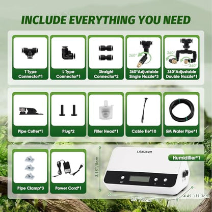 LANUEVA Timing Reptile Smart Mister for Tank with Nozzles 360°Adjustable | Reptile Misting System with 3 Single Nozzles & Double Nozzle 360°Adjustable, for Lizard, Chameleon, Plants, Terrarium