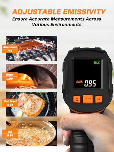 Mecurate Infrared Thermometer Gun -58°F to 1112°F Laser Temperature Gun | Digital Temp Gun with Long Probe Meat Thermometer Adjustable Emissivity for Cooking, BBQ, Freezer, Industrial Use