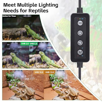 UVB Light for Reptiles with Dimming, LED UVB Light Bulb Fixture for Bearded Dragon Gecko Lizard Turtle Snake, Adjustable Brightness UVA UVB Lamp for Tropical & Desert Reptile Tank Accessories 8W Grey - size: 8W-Grey