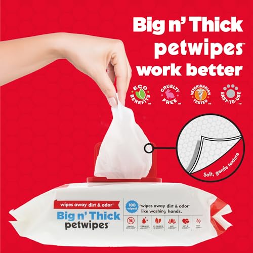 Petkin Pet Wipes for Dogs and Cats, 200 Large Wipes - Removes Dirt & Odor Like Washing Hands - Cleans Ears, Face, Butt, Eye Area - Convenient, Ideal for Home or Travel - 2 Packs of 100 Wipes