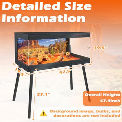 ROYXEN Reptile Tank 81 Gallon, Bearded Dragon Tank with Leg Stand, Tempered Glass Reptile Enclosure, Lizard Tank for Chameleon,Lizard Habitat (Black,48 Length Inch) - color: Black, size: 48"x20"x19.5"