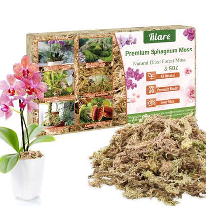 Riare 3.5oz Premium Sphagnum Moss for Plants- Natural Long Fiber Plant Moss | 4QT High Expansion, Moisture Retention & Drainage, Dried Orchid Moss for Succulent, Carnivorous, Ferns, Reptiles & Terrariums - size: 4QT/3.5oz