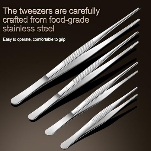 Aniso Long Tweezers, Stainless Steel, 12 Inches | Precision Serrated Tip, Cooking Tweezers Tongs， For Barbecue, Hand-Made，Steaks, Bread, Pizza, Salads - size: 12 inches