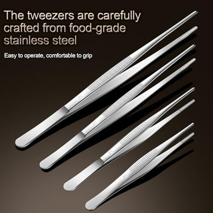 Aniso Long Tweezers, Stainless Steel, 12 Inches | Precision Serrated Tip, Cooking Tweezers Tongs， For Barbecue, Hand-Made，Steaks, Bread, Pizza, Salads - size: 12 inches