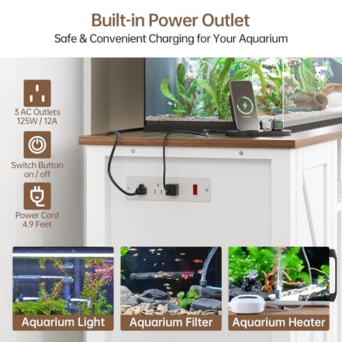 55-75 Gallon Fish Tank Stand with Power Outlet & Adjustable Shelf, Heavy Duty Aquarium Stand with Cabinet Storage for Fish Tank, Turtle Tank, Reptile Terrarium, 1000LBS Capacity, White - color: White