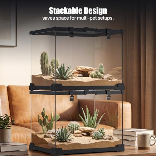 15 Gallon Fully Assembled Glass Reptile Enclosure, 20" x 12" x 14" | Escape-Proof Top Opening Terrestrial Reptile Terrarium Tank for Leopard Geckos, Corn Snakes, Frogs & Hermit Crabs - size: 20"L x 12"W x 14"H