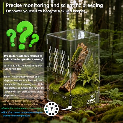 Jumping Spider Enclosure, Acrylic Spider Terrarium with Magnetic Door, Side-Opening, Laser-Cut Biomimetic Ventilation System, Escape-Proof for Feeder Insects (6.5"x6.5"x12") - size: 6.5"x6.5"x12" - Side-opening