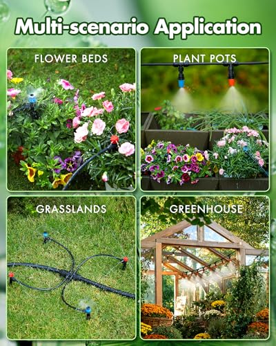 240FT Drip Irrigation System Kits - Automatic Garden Watering Sprinkler with 1/2 & 1/4 inch Tubing Hose Patio Misting Plant Irrigation Water Equipment Quick Connector for Greenhouse Flower Beds Lawn - size: 240FT:33FT Main tube+207FT 1/4 tube
