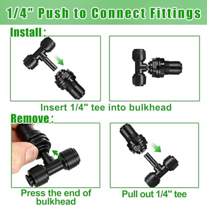 12 Pack 1/4" Bulkhead Fittings Push-to-Connect Fittings,6 Bulkhead Connectors 6 End Plugs,Reptile Mister System Quick Connect Fittings for Aquarium,Vivarium,Irrigation,Reverse Osmosis System - size: 12 Pack 1/4" Bulkhead Fittings Kit