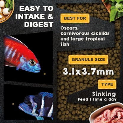 Ultra Fresh Cichlid Sinking Fish Food, Wild Sword Prawns, All Natural Ingredients, Carnivore Pellets for Large Cichlid and Tropical Fish, Royal Cichlid Premium Pellet 4.58 oz - size: 4.58 Ounce (Pack of 1)