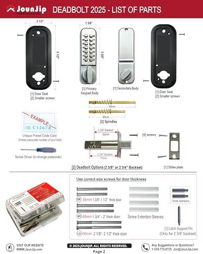 JOUNJIP Mechanical Deadbolt Lock - Keyless Entry Door Lock - Code NOT Required When Locking – 100% Mechanical with Flat Spindle, Thumb Turn Door Knob - Satin Chrome [Upgraded 2025] - color: Satin Chrome