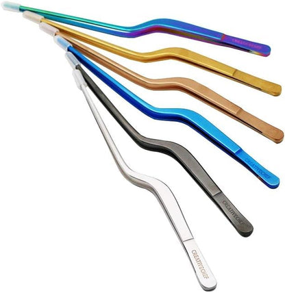 CREATIVECHEF 8 Inch Curved Stainless Steel Precision Kitchen Cooking Multi-function Tweezers Culinary Offset Tweezer Tongs (8" Curved, Bronze) - color: Red
