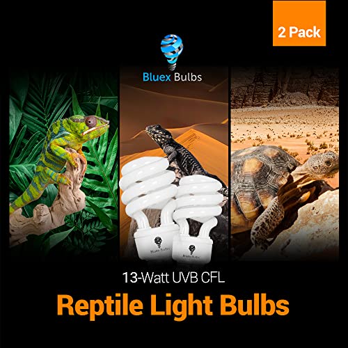 Bluex Bulbs 2 Pack 13-Watt Reptile Light - Intense UVA/UVB, 15.0 UVB, Compact Florescent, Suitable for Desert Reptiles & Amphibians, Promotes Natural Behavior, CFL Bulb - style: UVB 15.0