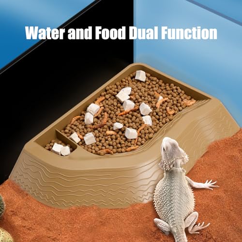 Split Design Turtle Bathing Bowl Pet Water Dish & Soaking Pool with Textured Base for Tortoise and Lizards Reptiles Bath Feeder - color: marble color