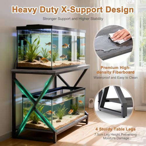 fishkeeper Heavy Duty Metal 50 Gal Aquarium Stand, 36" Lx20 Wx29 H, 720LBS | High Load-Bearing Capacity Fish Tank Stand, 2-Tier Storage Shelves for Reptile/Turtle/Terrarium/Breeder Tank Stand - size: 50 Gallon Without Power Outlet