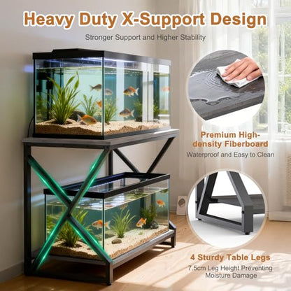 fishkeeper Heavy Duty Metal 50 Gal Aquarium Stand, 36" Lx20 Wx29 H, 720LBS | High Load-Bearing Capacity Fish Tank Stand, 2-Tier Storage Shelves for Reptile/Turtle/Terrarium/Breeder Tank Stand - size: 50 Gallon Without Power Outlet