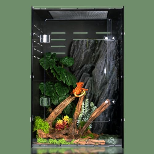 16x16x24 Black PVC Reptile Tank for Adult Reptiles, Front Opening | Black PVC dark interior, front-opening design, full screen top with side vents, upgraded lock, adult Reptile climbing habitat - size: 16"16"24"