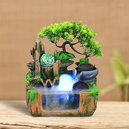 Gdrasuya10 Indoor Fountain, Tabletop Rockery Fountain with LED Lights, Goldfish Waterfall, Durable Resin Material, Ideal for Office, Home, Bedroom - color: Style 7