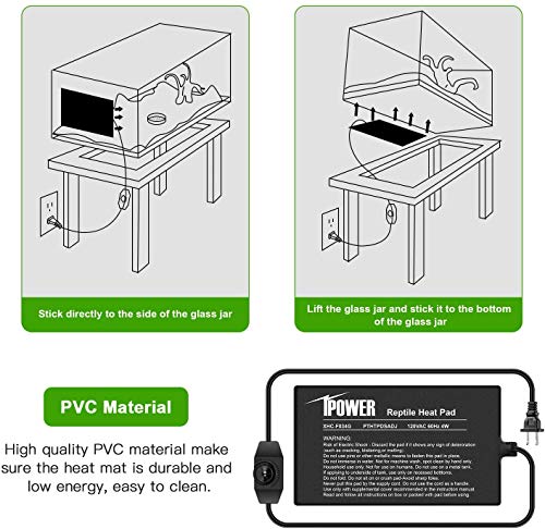 iPower 4"x7" Reptile Heat Mat Under Tank Warmer Terrarium Heating Pad with Temperature Adjustable Controller, Thermometer and Hygrometer with Temperature and Humidity Probe for Amphibian and Pet - size: 4 X 7 Inch, style: Adjustable Pad + Thermo & Hygrome