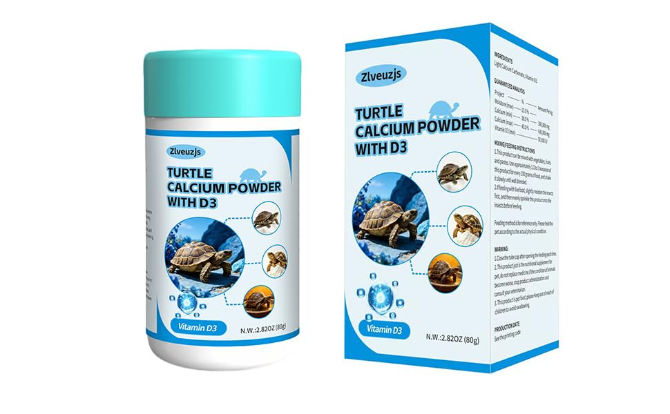 Turtle Calcium Powder D3- Phosphorus Free - Ultra fine Powder (2.82 oz)