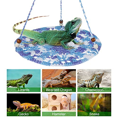 Jspupifip Reptile Hammock Bearded Dragon Accessories Hanging Hammock Blue | Small Pet Habitat Shelter Cage Accessories for Chameleon Birds Rats Hamster Iguana - color: Blue