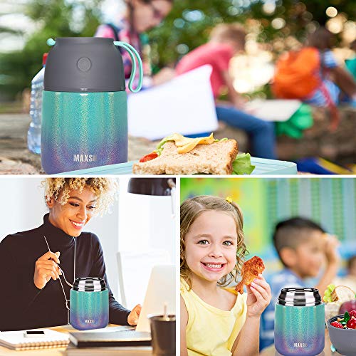 MAXSO 2 Pack Soup Thermo for Hot & Cold Food for Kids Adults, Vacuum Insulated Food Jar Thermal Lunch Containers, Travel Food Flask with Spoon (24 oz,17 oz) (Glitter Rainbow) - color: Rainbow