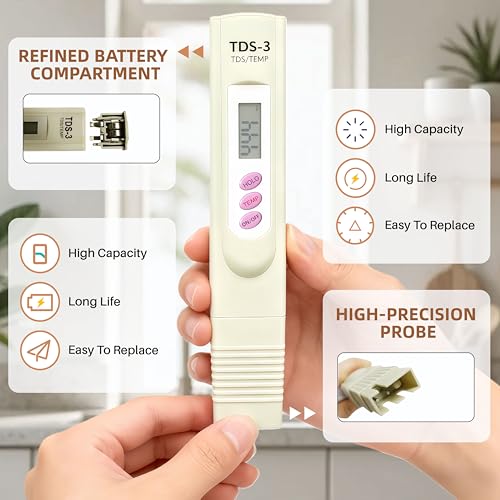 TDS Meter Digital Water Tester for Drinking Water, 3 in 1 TDS,EC,Temperature Meter,Portable Water Testing Kits for Hydroponics Aquarium and RO System