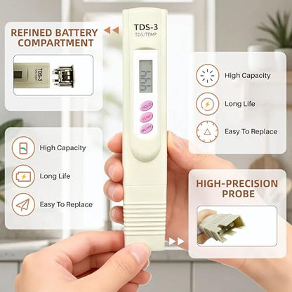 TDS Meter Digital Water Tester for Drinking Water, 3 in 1 TDS,EC,Temperature Meter,Portable Water Testing Kits for Hydroponics Aquarium and RO System