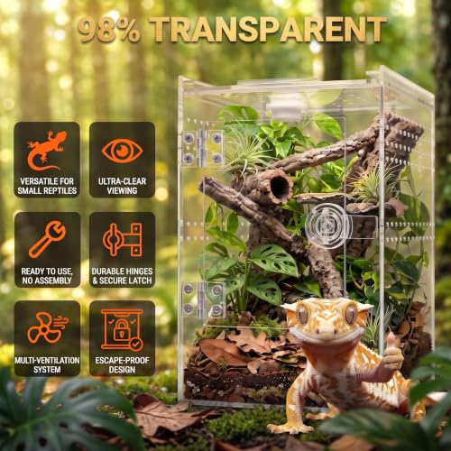 Tall Arboreal Tarantula Enclosure【𝐍𝐨 𝐀𝐬𝐬𝐞𝐦𝐛𝐥𝐲 𝐑𝐞𝐪𝐮𝐢𝐫𝐞𝐝】, Jumping Spider Enclosure, Front Above Opening, Cross Ventilation, Acrylic Arboreal Reptile Enclosure,Praying Mantis Enclosure - size: 6*6*9in