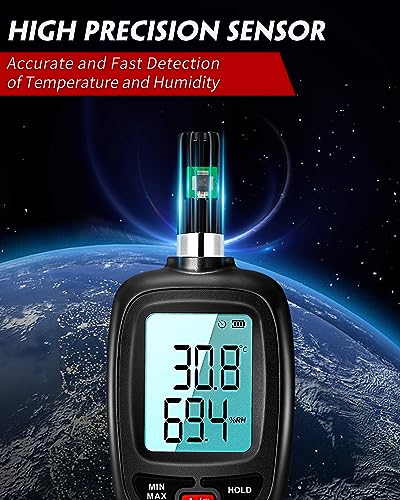 WT83 Temperature Humidity Meter, High Precision Thermometer Hygrometer with Ambient Dew Point Wet Bulb Temperature Indoor Outdoor, Max/Min Data Hold, 1000 Sets Data Log, Batteries Included
