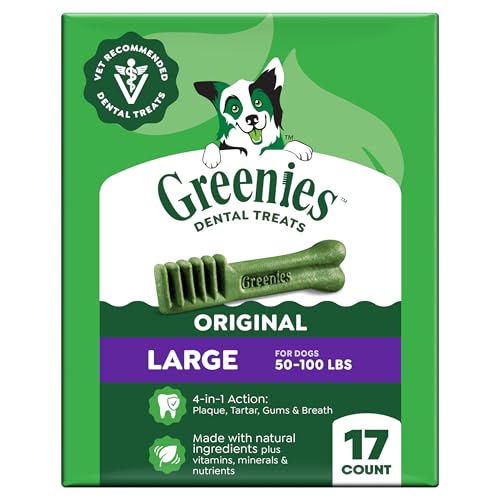 Greenies Large Natural Dental Dog Treats, Original Flavor, 17 Count | Veterinarian-recommended, cleaner teeth after 28 days, clean to gumline, for dogs 50-100 lbs, original chicken flavor - size: 17 Count (Pack of 1)