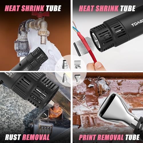 Heat Gun for crafting 1800W, 122℉~1202℉ Variable Temperature Control with 2-Temp Settings 4 Nozzles, 1.5s Fast Heating Mini Heat Gun for Resin, Shrink PVC Tubing/Crafts and Vinyl Wrap（Pink）