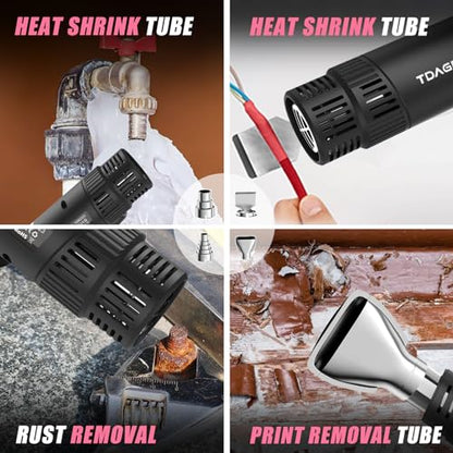 Heat Gun for crafting 1800W, 122℉~1202℉ Variable Temperature Control with 2-Temp Settings 4 Nozzles, 1.5s Fast Heating Mini Heat Gun for Resin, Shrink PVC Tubing/Crafts and Vinyl Wrap（Pink）
