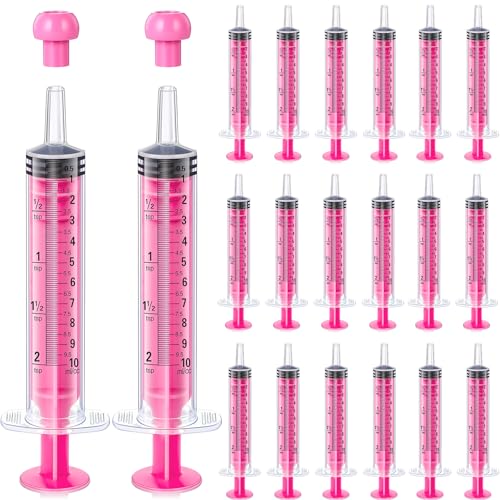 TrelaCo 20 Pack 10ml Oral Syringes with Cap for Liquid Plastic Syringe Without Needle Measuring Dispensing Tools Individually Sealed for Pets Feeding Lab Sample Injection(Pink) - size: Pink