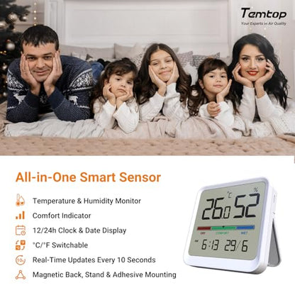 Temtop T1-SE Indoor Digital Thermometer Hygrometer with Magnet, 3M Sticker | Date Time Display, Wall Magnet Stand Mount for Home, Office, Nursery, Baby Room - size: T1-SE