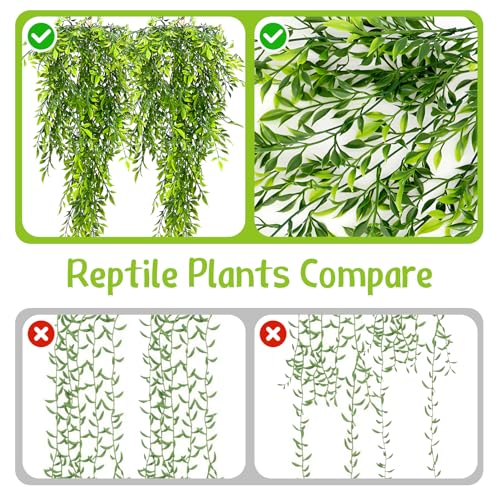 Hamiledyi Reptile Plants Hanging Terrarium Plants 2 Pack Fake Artificial Leaves with Suction Cup for Snake, Lizard, Chameleon (Bamboo Leaf) - color: 2 Pcs 29.9 Inches Green Reptile Plants