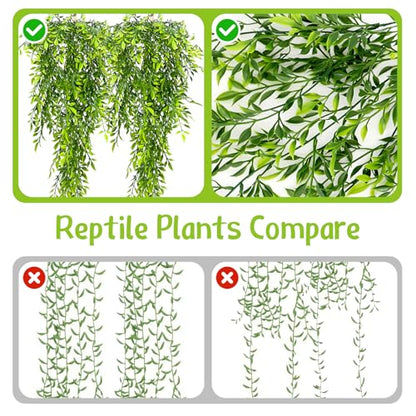 Hamiledyi Reptile Plants Hanging Terrarium Plants 2 Pack Fake Artificial Leaves with Suction Cup for Snake, Lizard, Chameleon (Bamboo Leaf) - color: 2 Pcs 29.9 Inches Green Reptile Plants
