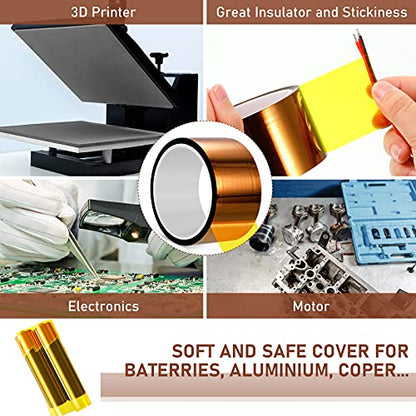 Outus 2 Pcs Heat Tape High Temperature Polyimide Tape 500°F,2''X 108ft | for Soldering Electrical, 3D Printing Masking, Sublimation Transfer, Insulation Protection, Heat Resistant Adhesive Film - size: 2''X 108ft