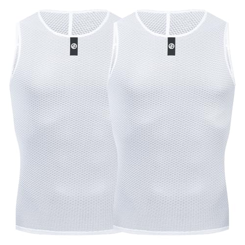 YKYWBIKE Men's Cycling Base Layer Sleeveless Cycling Jersey Men Quick Dry Bicycle Undershirt Mesh Bike Base Layer Vests - color: 2 Packs:white&white, size: X-Small