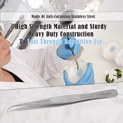 Lab Tweezers High Precision Forceps, 6" (15.2 cm), Fine Strong Curved Point tweezers, Stainless Steel - size: 6 Inch