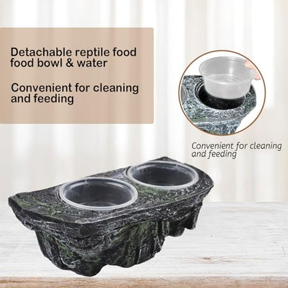 kathson Magnetic Reptile Feeder Ledge,Double Bowl Magnetic Lizard Food and Water Dish Crested Gecko Feeding Bowls with Suction Cup Reptile Food Bowl Accessories for Chameleon Spider