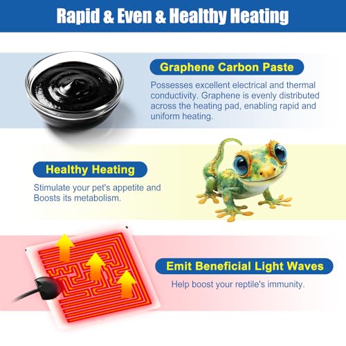 Reptile Heating Pad with 11 x 11 Inch Reptile Heat Mat with Rapid and Even Heating Reptile Heat Pad Under Tank Terrarium Heat Mat for Reptile Turtle Snake Lizard 28 Watt - size: 11" X 11"(28W)