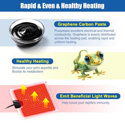 Reptile Heating Pad with 11 x 5.9 Inch Reptile Heat Mat with Rapid and Even Heating Reptile Heat Pad Under Tank Terrarium Heat Mat for Reptile Turtle Snake Lizard 14 Watt - size: 11" X 5.9"(14W)