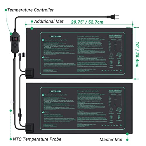 LUXBIRD 2 Pack Seedling Heat Mats with Digital Thermostat Controller, 10" x 20.75" 30W for Seed Starting, Germination, Hydroponics, Brewing, Breeding, Greenhouses (LB-HT02) - size: 2 Pack-10x20.75