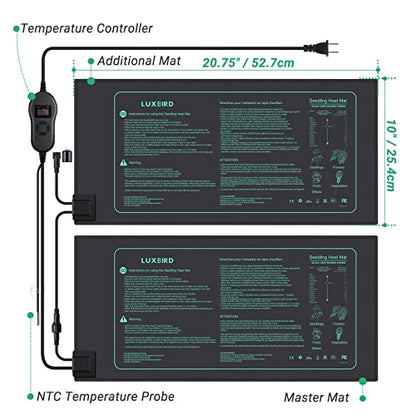 LUXBIRD 2 Pack Seedling Heat Mats with Digital Thermostat Controller, 10" x 20.75" 30W for Seed Starting, Germination, Hydroponics, Brewing, Breeding, Greenhouses (LB-HT02) - size: 2 Pack-10x20.75