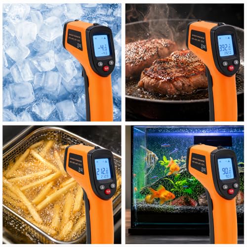 Digital Infrared Thermometer Gun for Cooking,BBQ,Pizza Oven, Infrared Thermometer Laser with Backlight,-58℉~712℉(-50℃~380℃) Handheld Non Contact Heat Laser Temperature Gun (Not for Human) - color: Orange